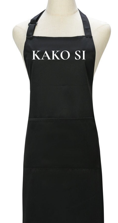 Customisable Kako Si Black Apron with Pockets, Multiple Phrases to Choose from, Colour Khaki, Red Available, Gift for the Woman in Your Life